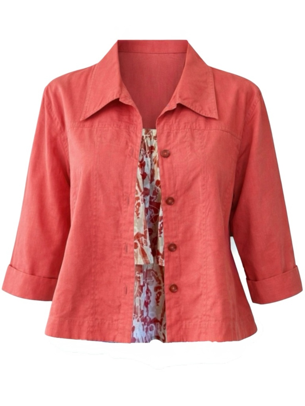 Mirror Image Coral Boxy Cropped Jacket Lined Cotton Blend 3/4 Sleeve Size Large